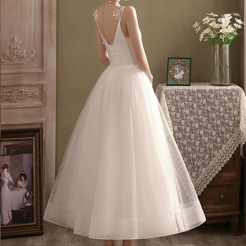 Francuskie białe suknie satynowe ślubne dla panny młodej eleganckie seksowne smukłe bufiaste rękawy długie suknia na bal maturalny damskie formalne przedsionki