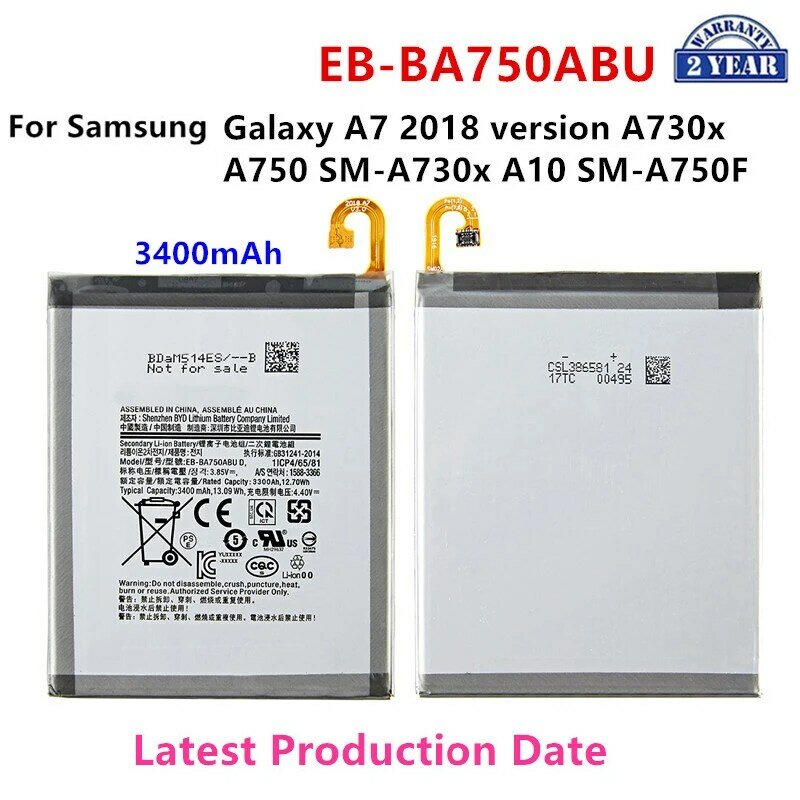 Nova bateria eb-ba750abu 3400mah para samsung galaxy a7 2018 versão a730x a750 sm-a730x A10 sm-a750f + ferramentas