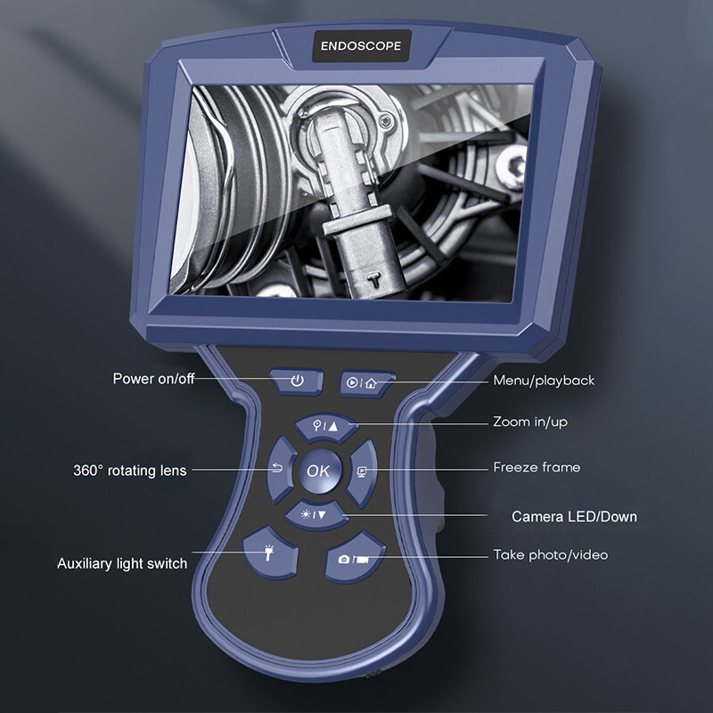 Schermo HD 200W IPS 360 ° ruota tubo industriale telecamera per endoscopio ispezione a doppia lente motore per auto endoscopio Mini telecamera impermeabile