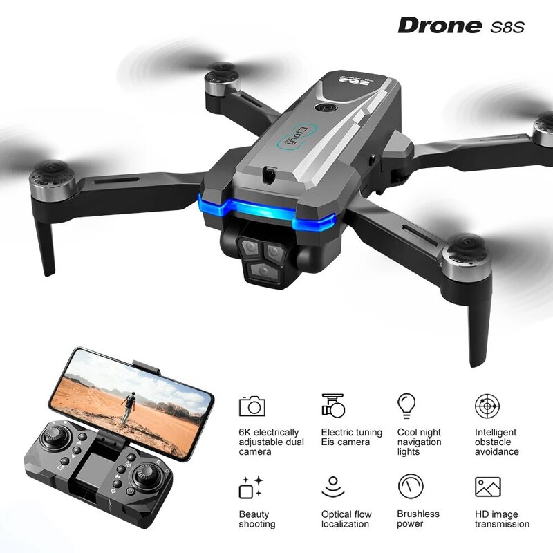 Drone GPS S8S 5G Wifi 8K HD pour touristes, caméra ESC, flux optique 360 °, évitement d'obstacles, moteur sans balais RC, quadrirotor pliable 9000M