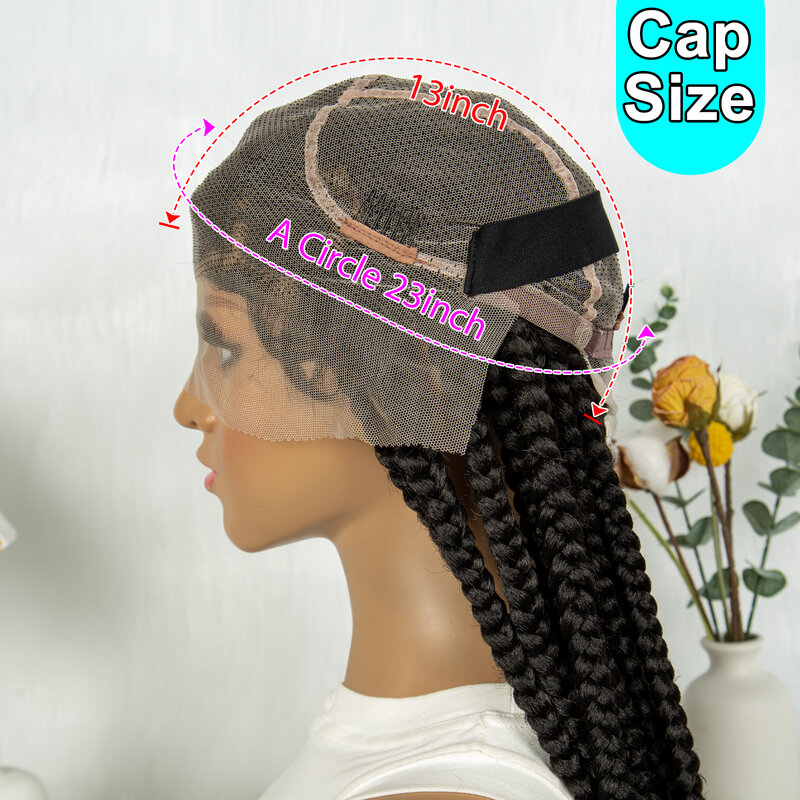 Synthetic Wigs Jumbo Box Braided Wig 36 inch Box Knotless Braid Wigs Transparent Full Lace Wigs with Baby Hair for Africa Women