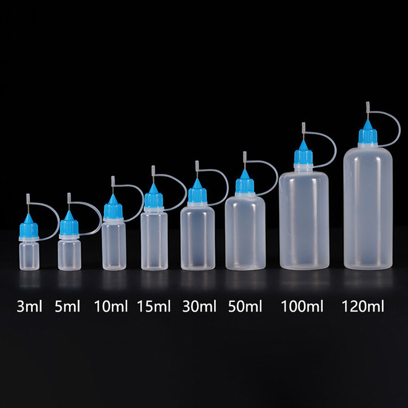 5ml 10ml 15ml 30ml 100ml pe plástico squeezable ponta aplicador garrafa recarregável com tampas de ponta de agulha para cola