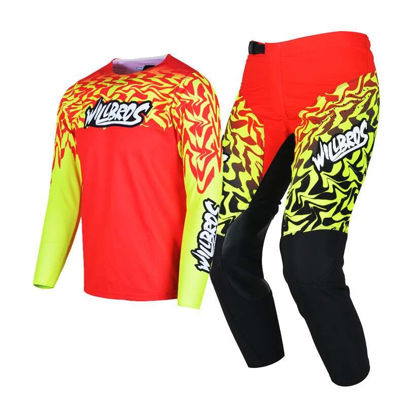 Willbros MX Jersey dan Celana Combo Pakaian Balap Dewasa Set Gigi Balap Sepeda Motor Trail Enduro MTB DH Breathable Motocross
