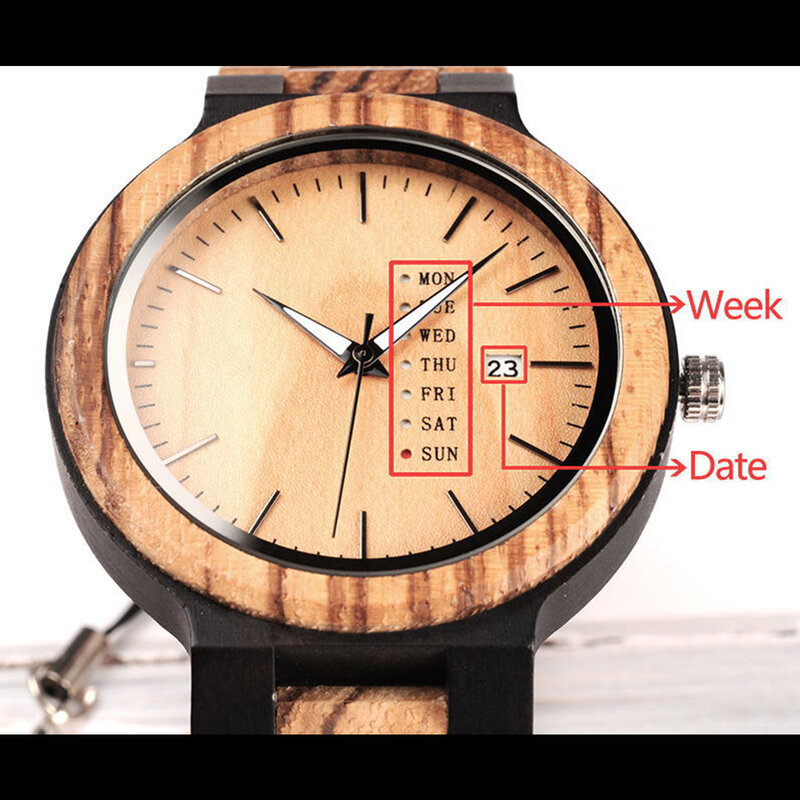 Jam tangan kayu pria, arloji Analog ringan buatan tangan serbaguna tanggal tampilan Hadiah yang bagus untuk keluarga dan teman
