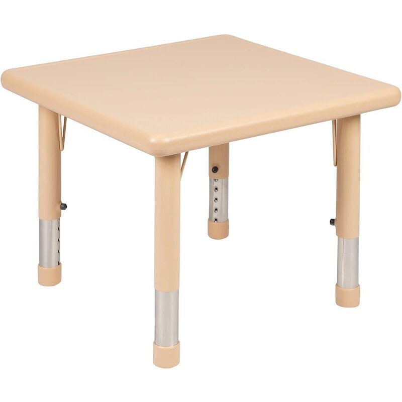 Children's table and chair furniture, square natural plastic height adjustable activity table with 4 chairs, table and chair set