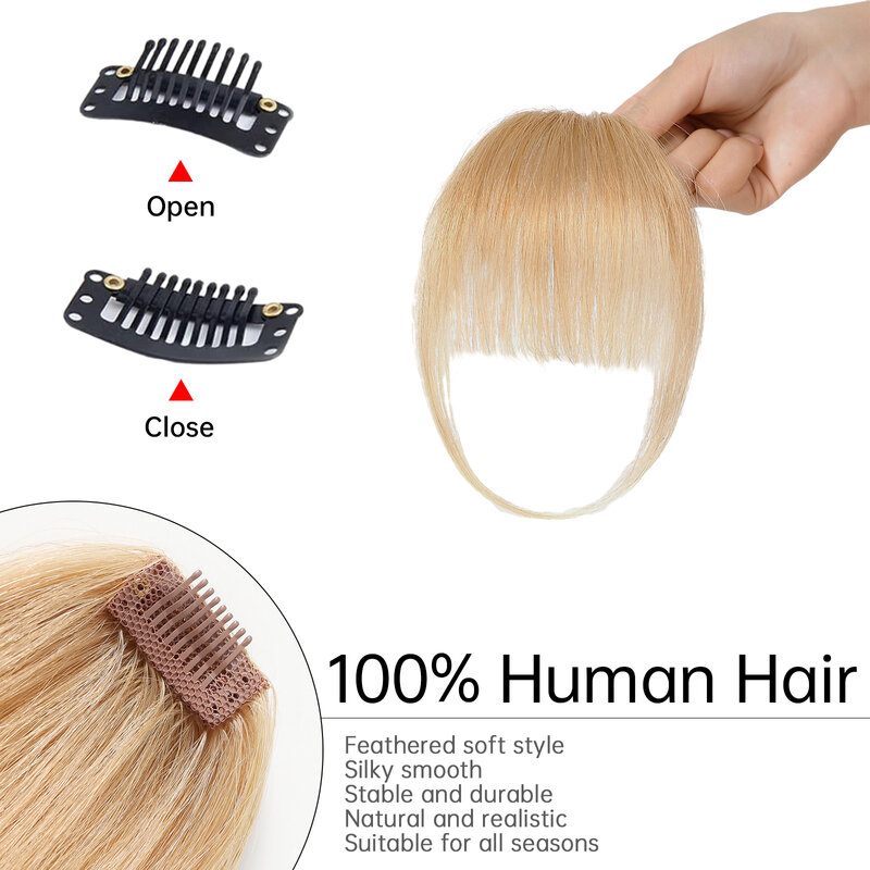 100% человеческие волосы, искусственная челка с зажимом, искусственная челка цвета шампанского, светлого цвета, Натуральные Искусственные волосы для женщин, челка с зажимом