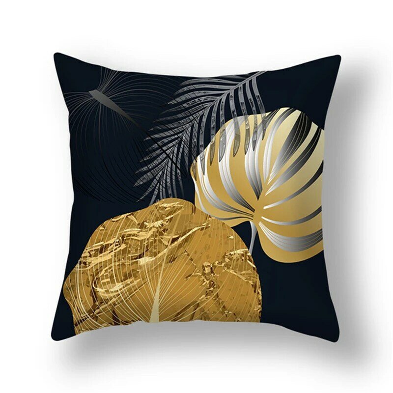45x45cm Ginkgo Biloba Polyester Cushion Cover Black Golden Leaves Waist Pillow Case Living Room Chair Sofa Home Decoration