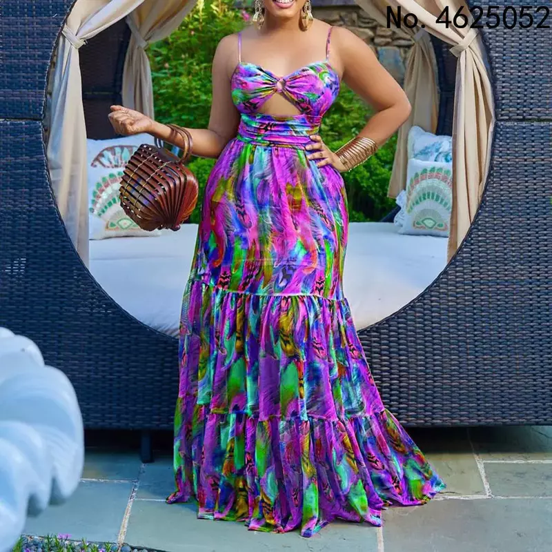 เดรสแอฟริกันสำหรับผู้หญิงชุดเดรสยาวแบบนางฟ้าสายสปาเก็ตตี้สไตล์แอฟริกันแบบดั้งเดิมสำหรับฤดูร้อน