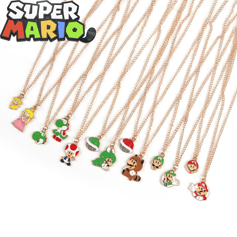 Super Mario Bros New Anime Cartoon Necklace DIY Jewelry Pendant Necklace Anime Luigi Peach Bowser Yoshi Accessory Accessories