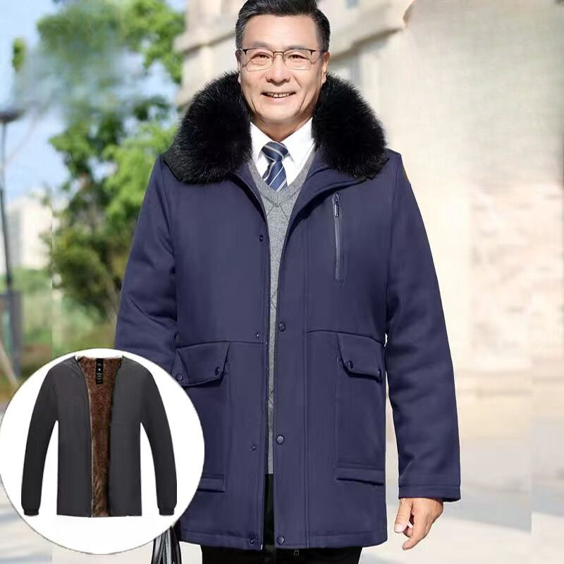 Średni wiek i starsi mężczyźni średniej długości przewymiarowany klasyczny ciepła bawełniana kurtka komfortu plusz gruby ojca A248