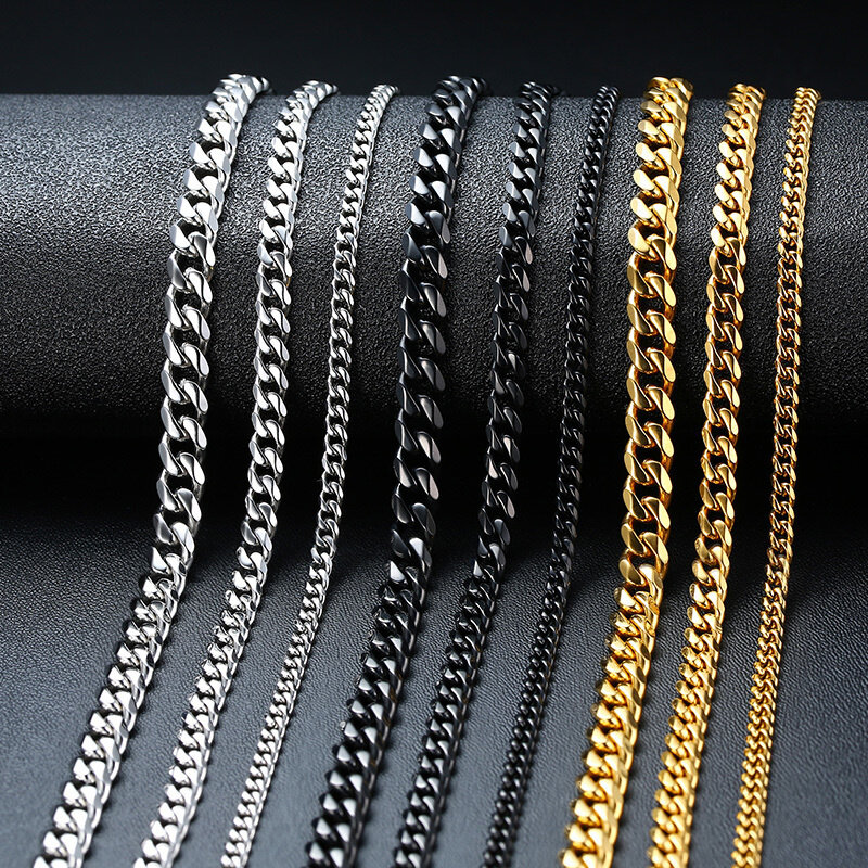 Vnox-Collar de cadena cubana para hombre y mujer, gargantillas de cadena de eslabones curvos de acero inoxidable Punk básico, Collar de Metal sólido de Color dorado Vintage