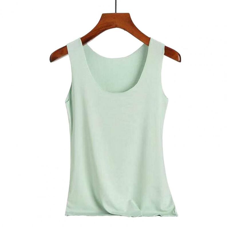 Women Vest Seamless Solid Color Round Neck Elastic Pullover Soft Breathable Bottoming Camisole Lady Summer Sports Top Tank Top