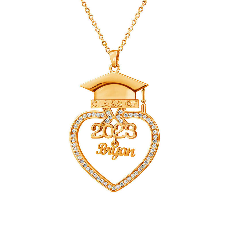 شخصية التخرج قلادة مع الفضة/الذهب اللون مخصص غطاء البكالوريوس اسم قلادة التخرج هدية مجوهرات 2023