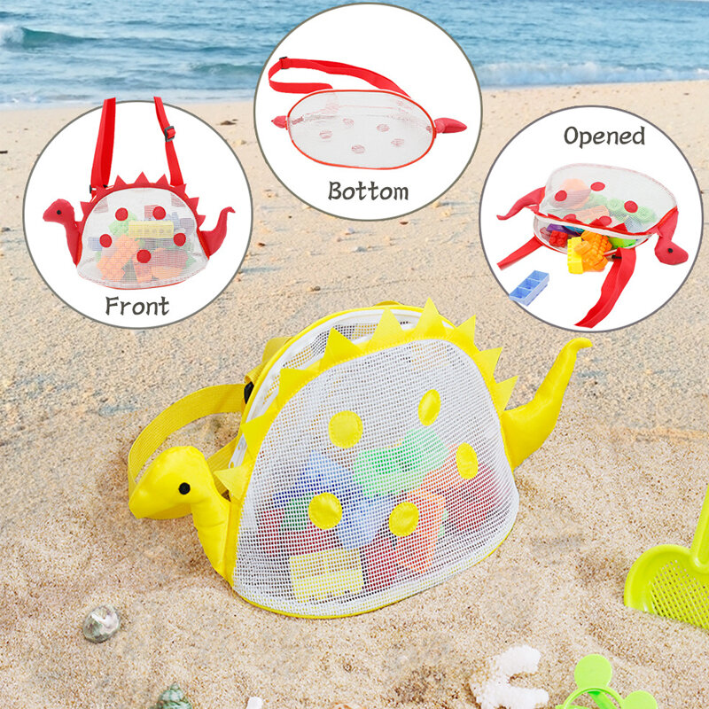 Tas jaring pantai anak-anak, ransel penyimpanan tas kerang anak-anak luar ruangan dinosaurus gaya baru, koleksi mainan pantai 2023