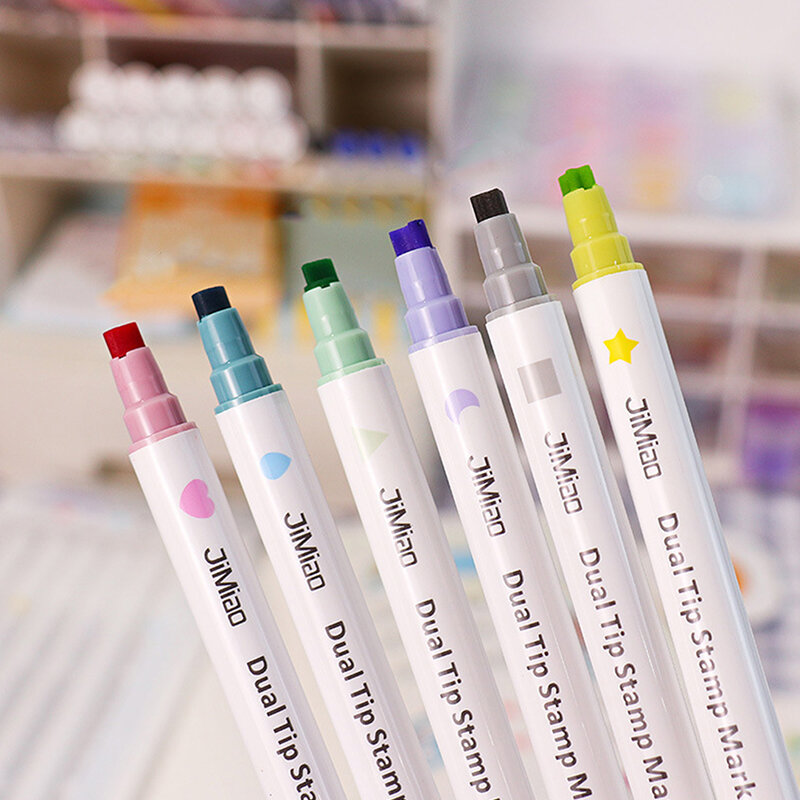 1/6pcs Dual Tips Stamp Marker Pen Set Color Highlighter Spot Liner Drawing Paint Art Office School Stationery Gifts For Children