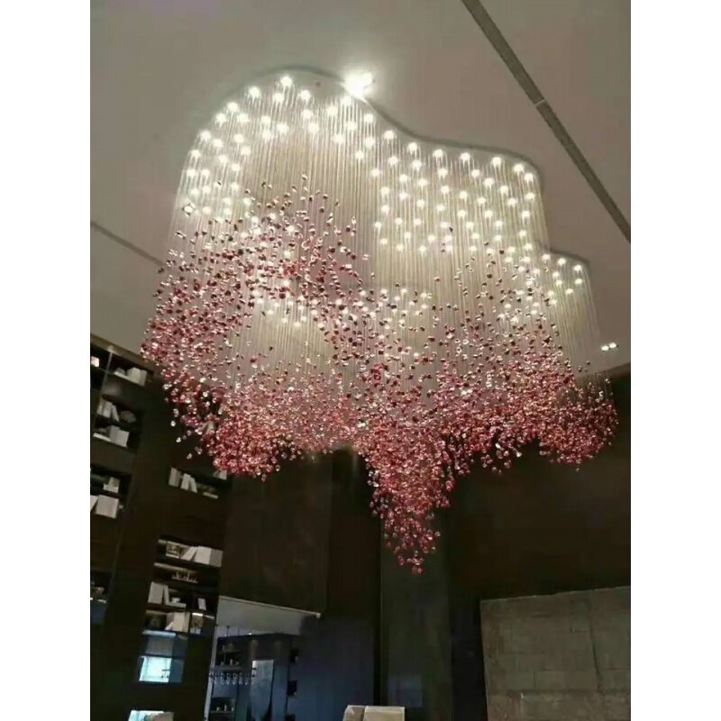 Benutzer definierte Hotel Glas dekorative Steine Decke LED Licht Kronleuchter für große Sand Tisch Verkaufs abteilung Pendel leuchte