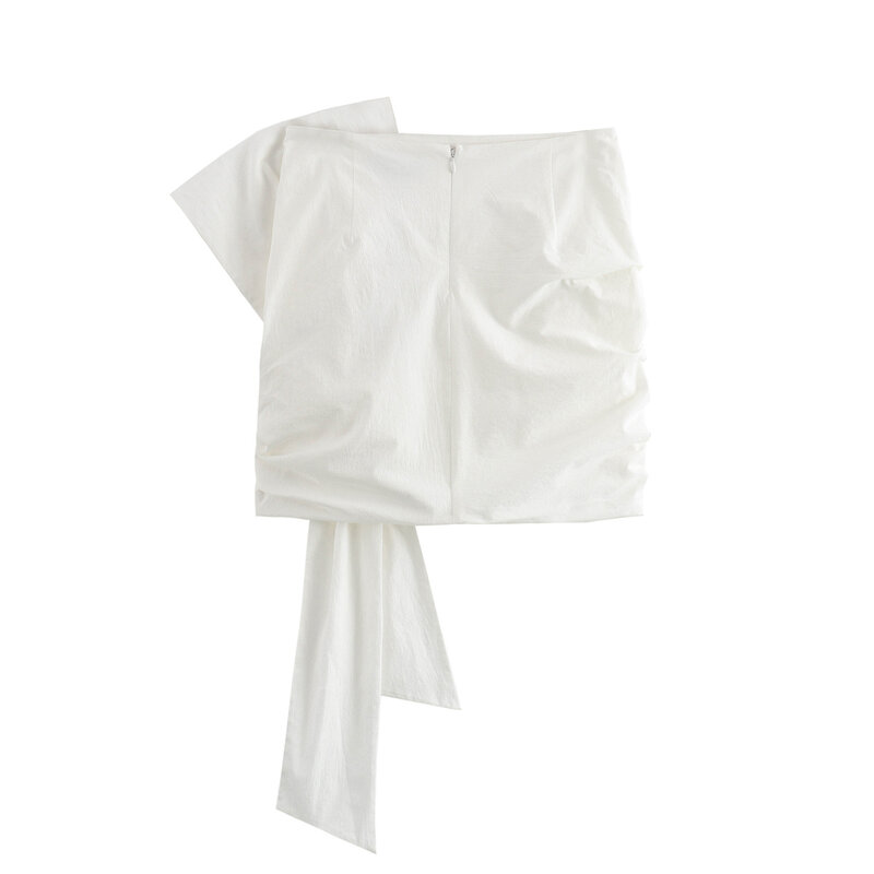 Women 2024 New Chic Fashion Knot decoration Mini Skirt Vintage High Waist after Zipper Female Skirts Mujer