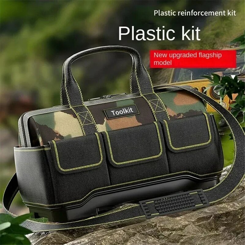 New Type Camouflage Tool Bag with Plastic Bottom Shoulder Strap Storage Organizer for Electrician Multiple Pockets Pounch Tool