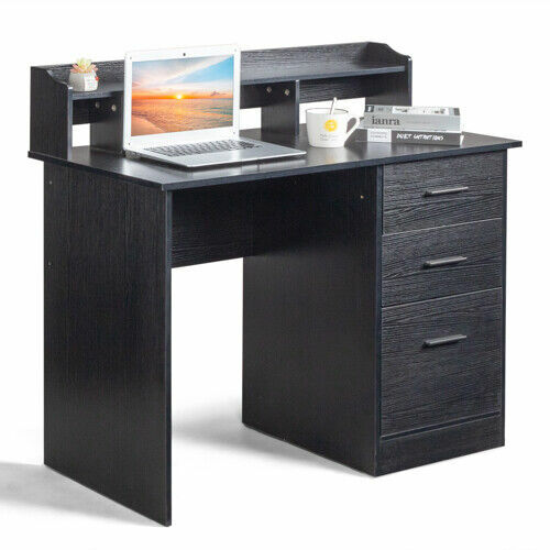 Escritorio de ordenador con 3 cajones, mesa para portátil de oficina, estación de trabajo para juegos, mesa de estudio