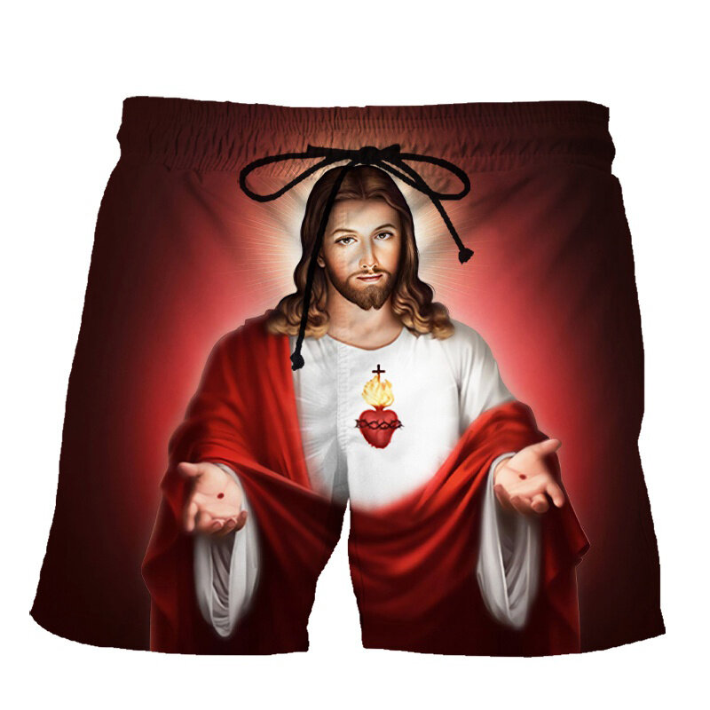 Pantalones cortos con estampado 3d de Jesús para hombre y mujer, Shorts de playa geniales para verano, bañadores de gran tamaño para la calle, gran oferta