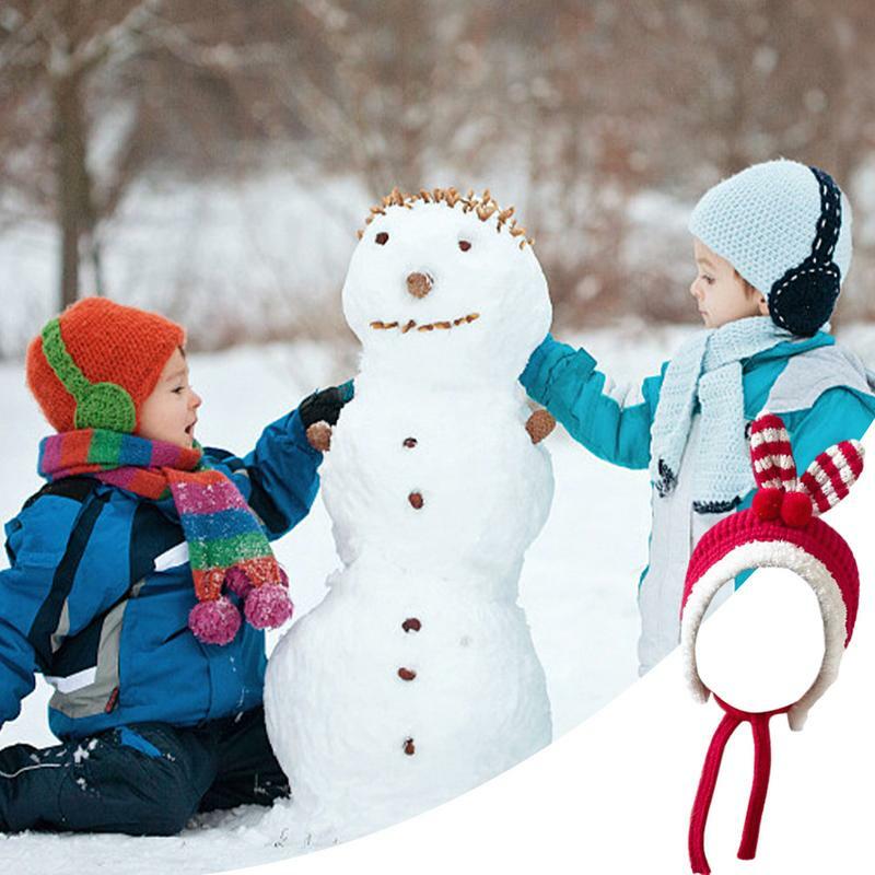 ベビーバニーイヤービーニー、女の子、男の子、子供の暖かいニット帽、柔らかくて居心地の良い、保護スカーフ