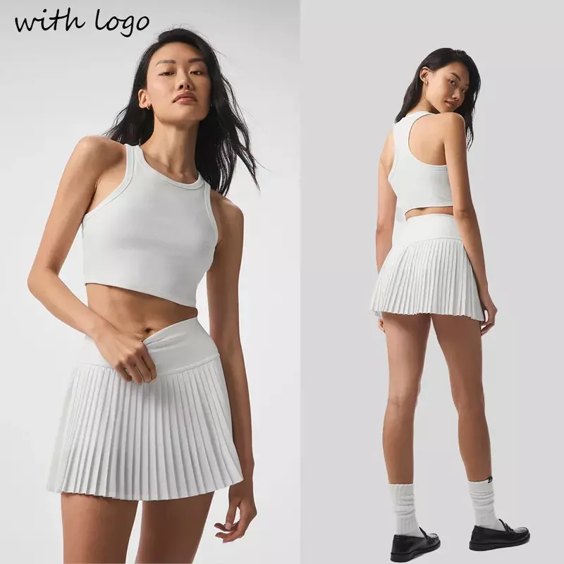 Goddess Yoga Sports Women's Fitness Breathable Satin Pleated Tennis Skirt Versatile Fashion Short Skirt Inner Pocket