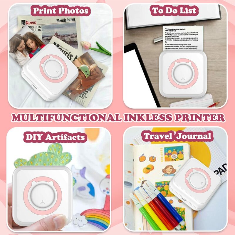 Mini Thermisch Label Printer Smart Pocket Draagbare Fotoprinter Voor Telefoon Draadloze Bluetooth Zelfklevende Miniprint W/Printpapier