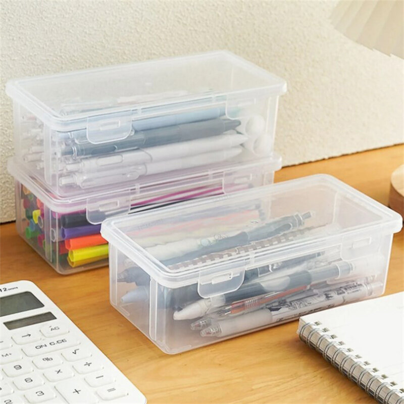 1PC Large Capacity Pencil Case Box PP Material Transparent Pencil Box Stackable Office Supplies Storage Organizer Box