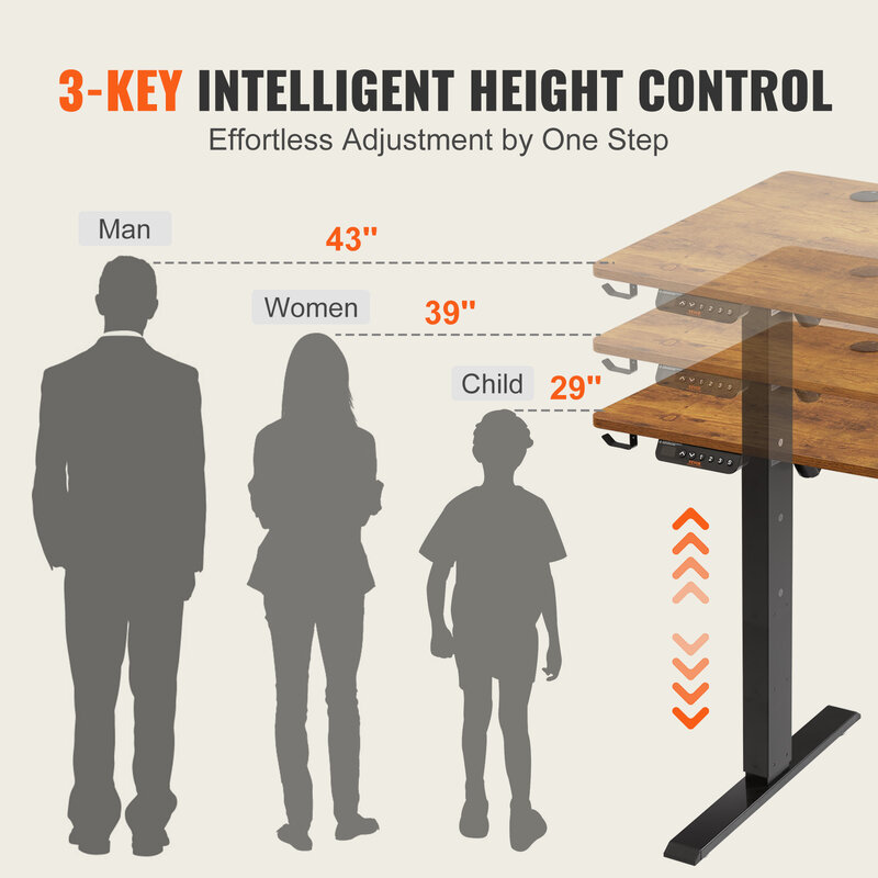 VEVOR meja berdiri listrik, tinggi meja berdiri dapat diatur dengan sistem perlindungan ganda, Meja kapasitas beban tinggi untuk rumah kantor