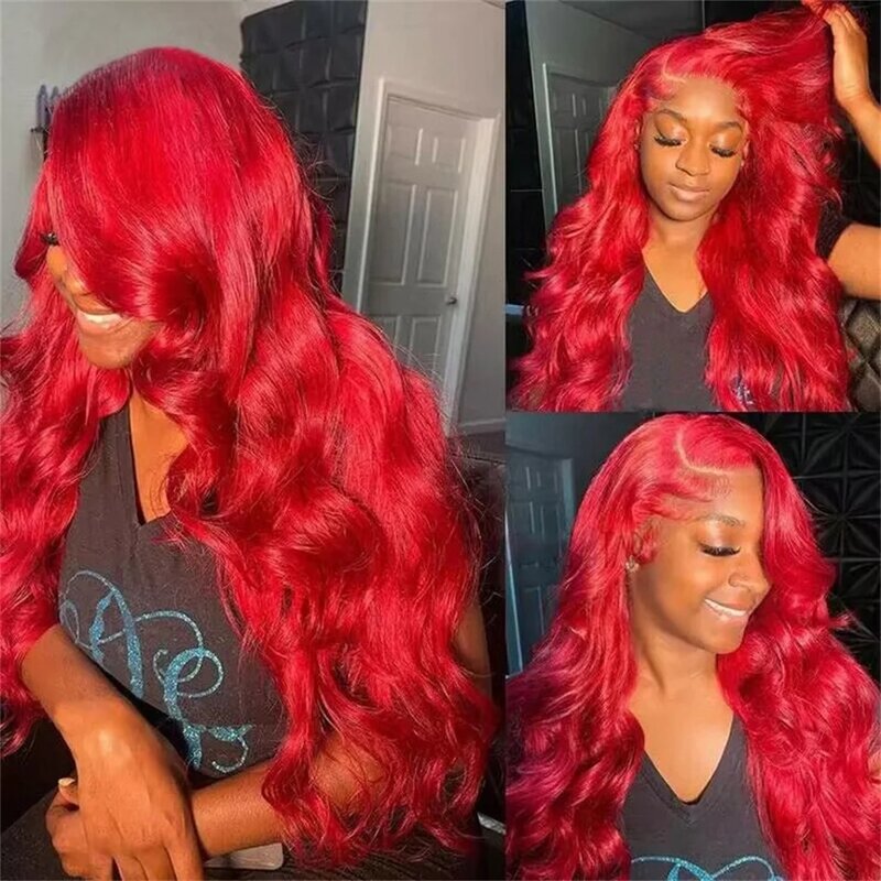 Популярные красные волнистые передние парики на сетке 13x 4, передние парики на сетке из человеческих волос для женщин, 100% бразильские человеческие волосы, парик без клея на сетке