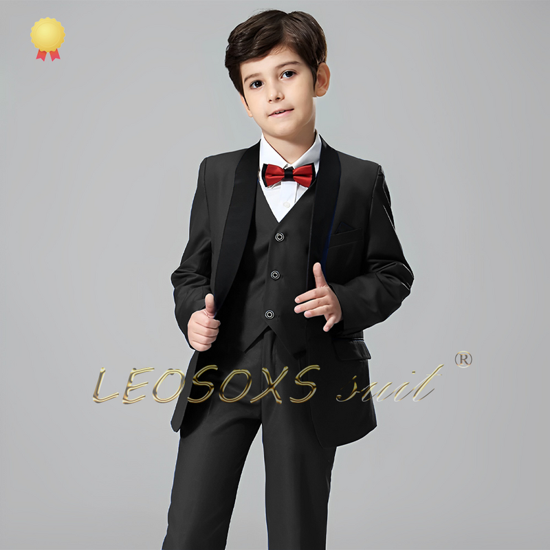 Traje de esmoquin con cuello de chal negro para niño, conjunto de 3 piezas (chaqueta, chaleco y pantalones), traje de boda personalizado para niños, traje de cumpleaños