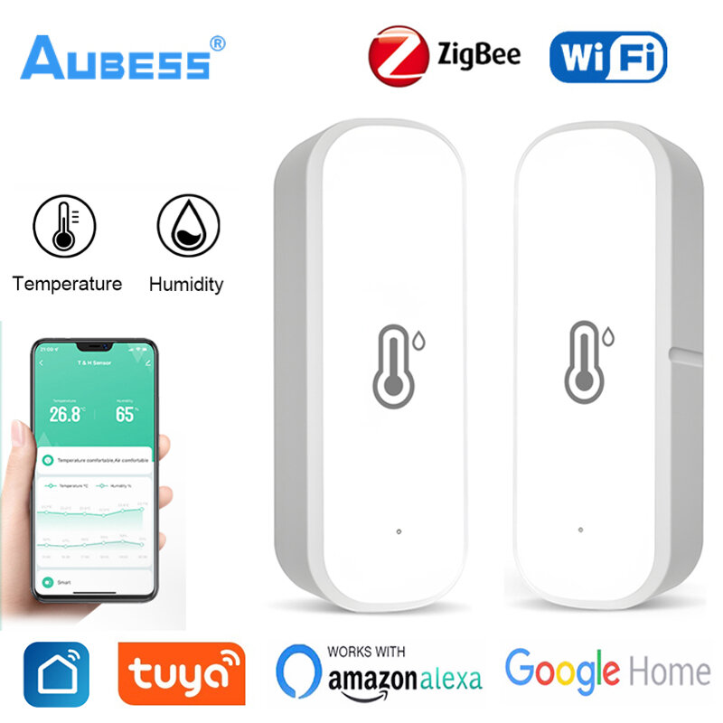 Tuya Zigbee/ WiFi inteligentny czujnik temperatury i wilgotności kryty higrometr pilot aplikacji działa z Alexa Google Home Smart Home