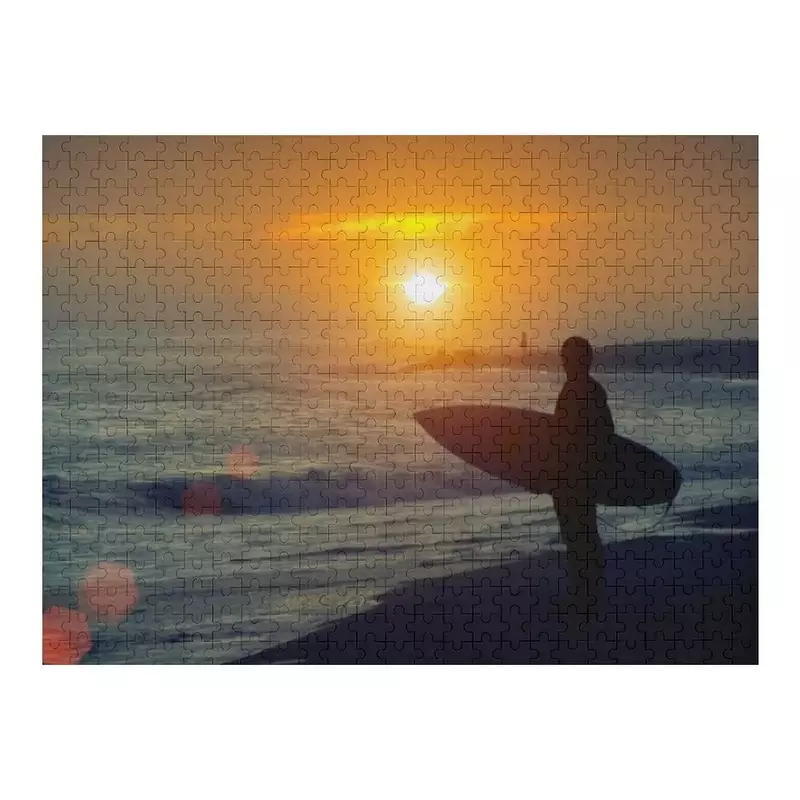 Surfer and Sunset on the Beach Jigsaw Puzzle Customized Gifts For Kids Custom Wooden Gift Puzzle