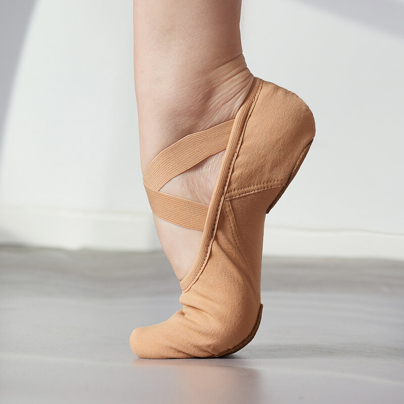 Sepatu balet profesional, sepatu dansa kain melar, sepatu dansa wanita bebas tali, sepatu latihan sol lembut wanita