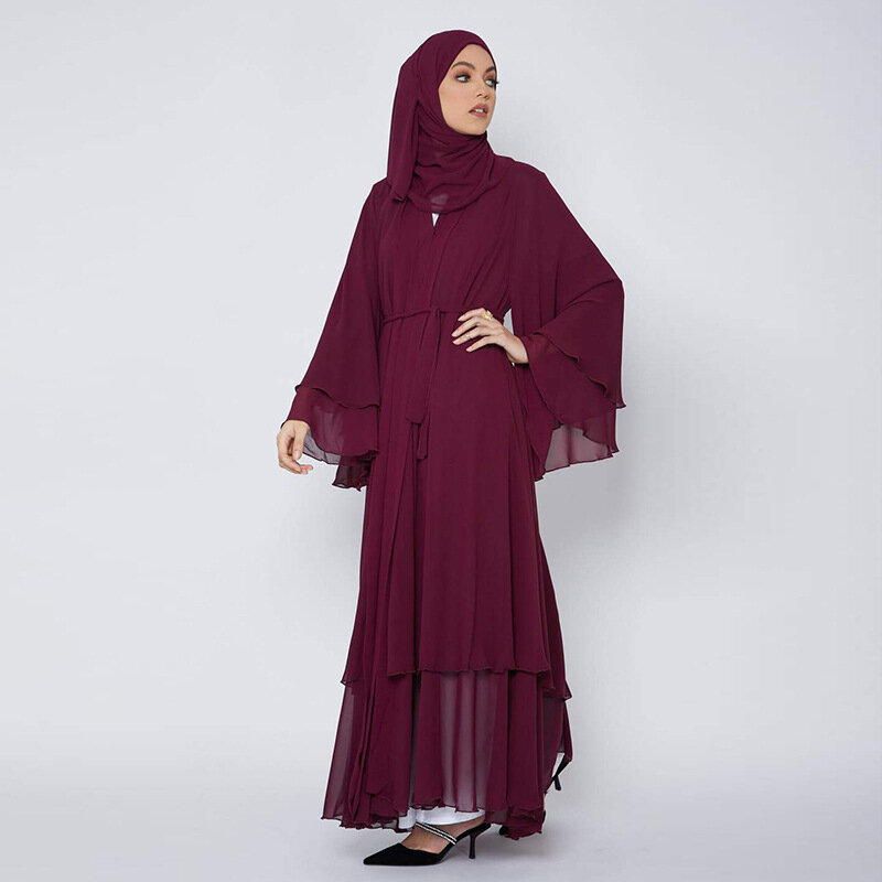 Wepbel Arab Open Abaya abito in Chiffon da donna Dubai Robe Cardigan Large Swing Dress abbigliamento islamico Hijab scrraf caftano Robe