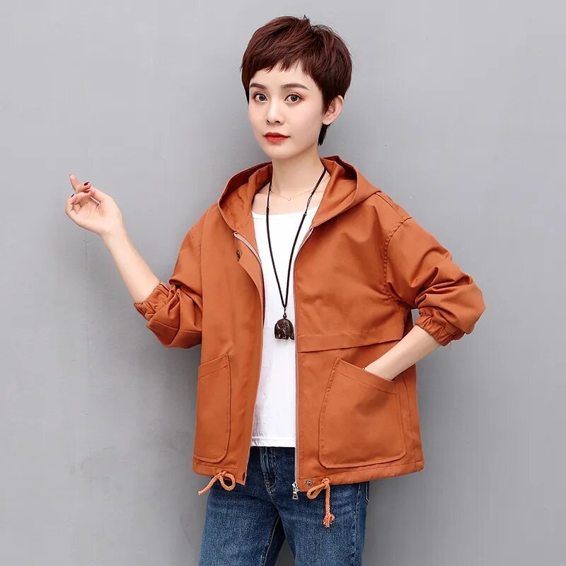 여성용 후드 재킷, 짧은 바람막이 외투 상의, 한국 버전, 패션, 용수철 가을, 2024 신상