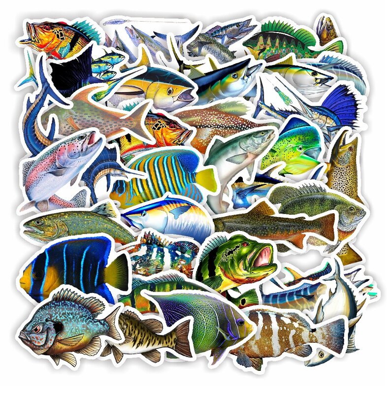 10/30/50Pcs 2 style Cartoon Fish sea fishing Stickers per valigia Skateboard Laptop bagaglio frigorifero telefono Car Styling decalcomania fai da te