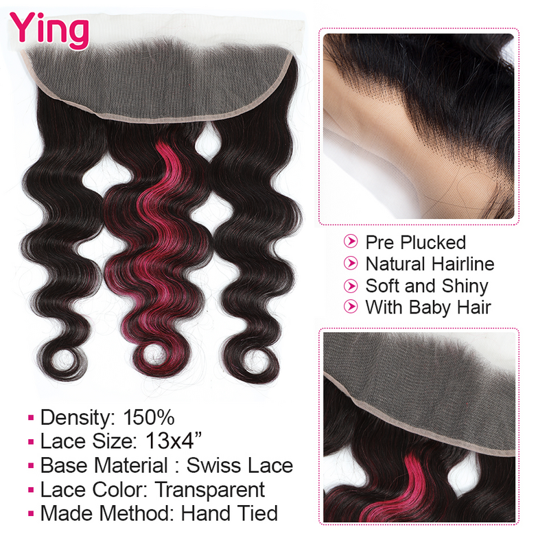 Bundel 4 gelombang tubuh merah muda sorot dengan depan 28 30 inci bundel dengan 4x4 bundel jalinan rambut Remy 100% dengan penutup