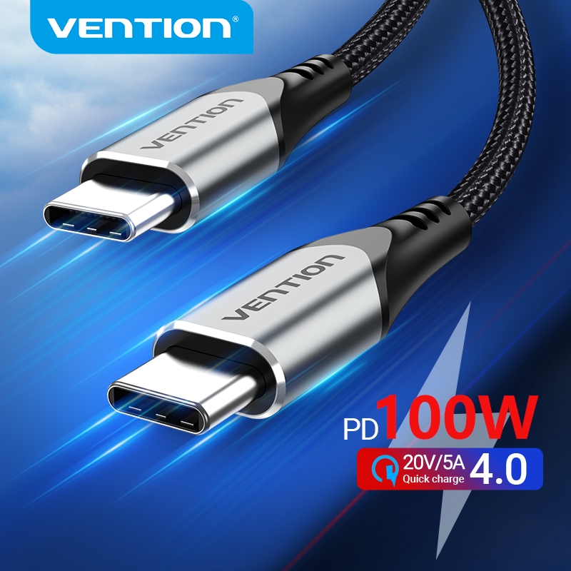 Vention-Câble USB Type C PD 100W 60W, Charge Rapide pour Samsung Xiaomi Macbook iPad, 4.0 5A