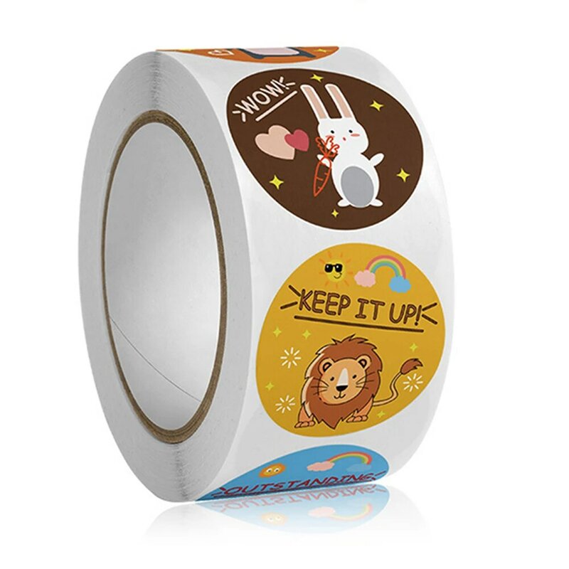 100-500pcs Animal Reward Stickers Adorable Round Kids Motivational Sticker Cartoon Incentive Teacher Gift Sealing Label