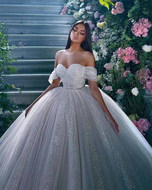 Gaun pengantin desainer gaun pesta gaun pengantin payet Glitter gaun pengantin mewah buatan khusus jubah belakang berenda"