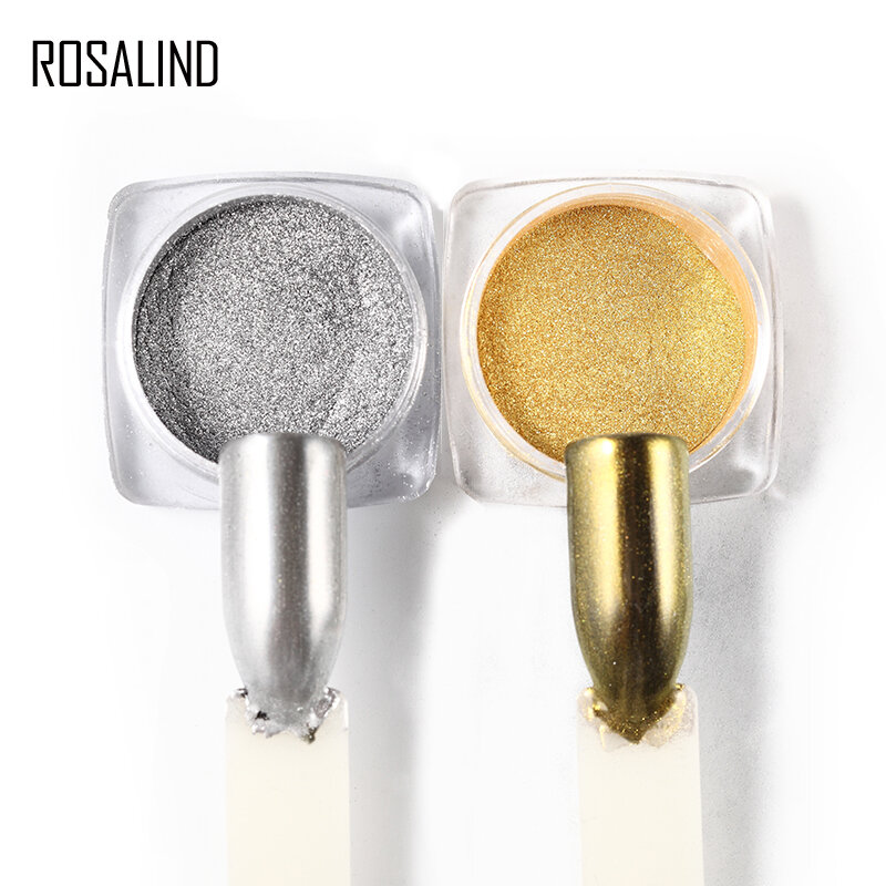 ROSALIND Gold ยาทาเล็บสีเงิน Powder Glitter Pigment ผงเจลกระจกเล็บ UV ตกแต่ง Chrome Holographic เล็บ
