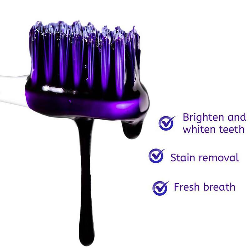 Corrector de pasta de dientes de Color púrpura, pasta de dientes instantánea, brillo de sonrisa, reparación de esmalte, aliento fresco, blanqueamiento de dientes, 30ml, V34