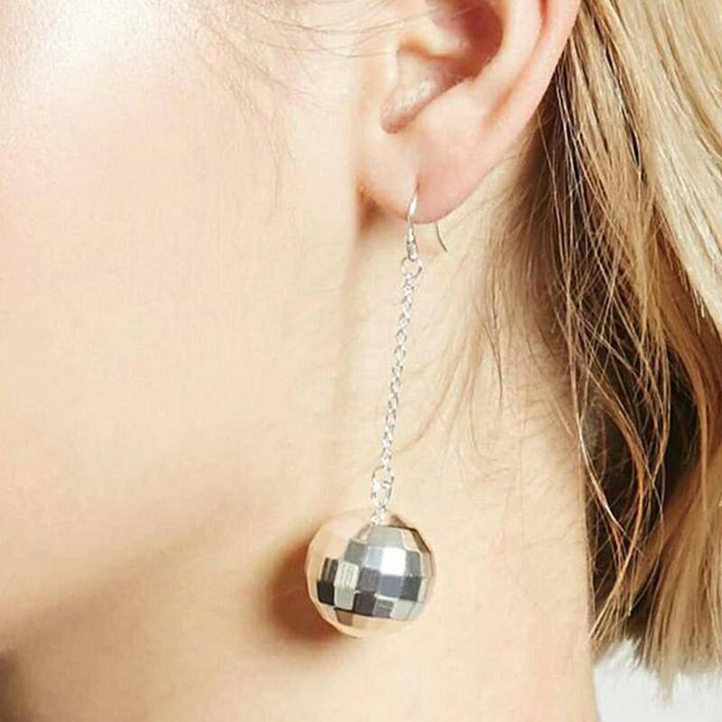 Retro Disco Ball Drop Earrings Women Boho Round Luxury Mirror Party Reflect Earrings Ball Dangle Jewelry Light Disco Earrin V2I7