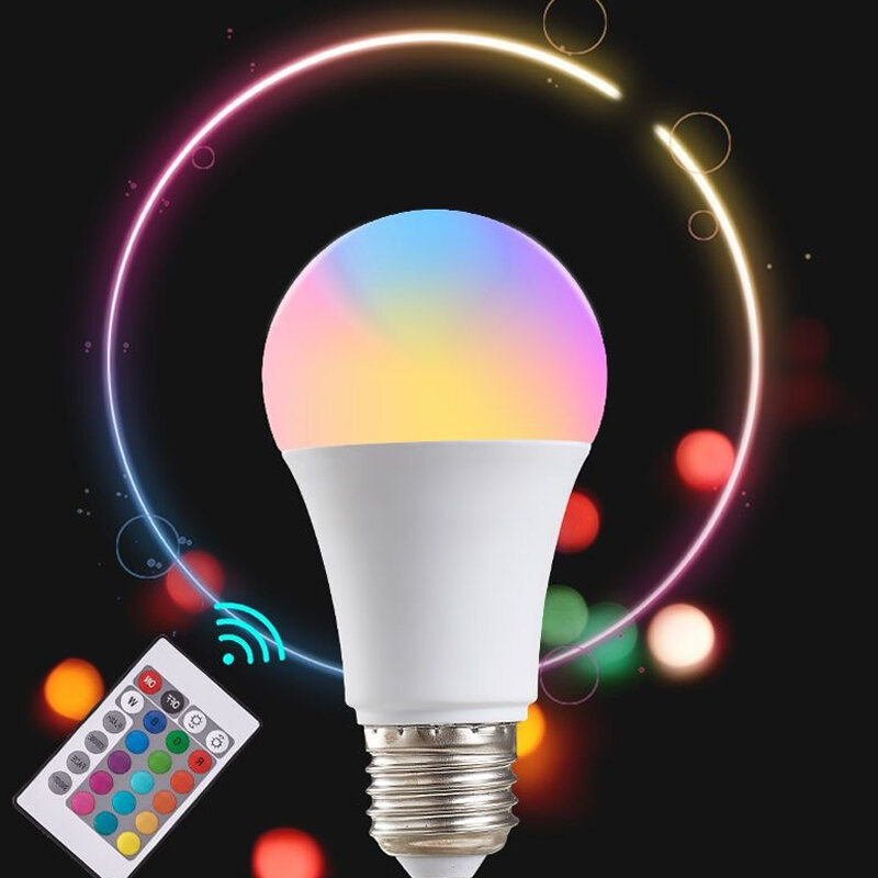 Household Lighting Dimmable 24 Key Remote Control Atmosphere Neon Light 220V New 16 Colors RGB Bulb LED Multicolor Bulb E27 Base