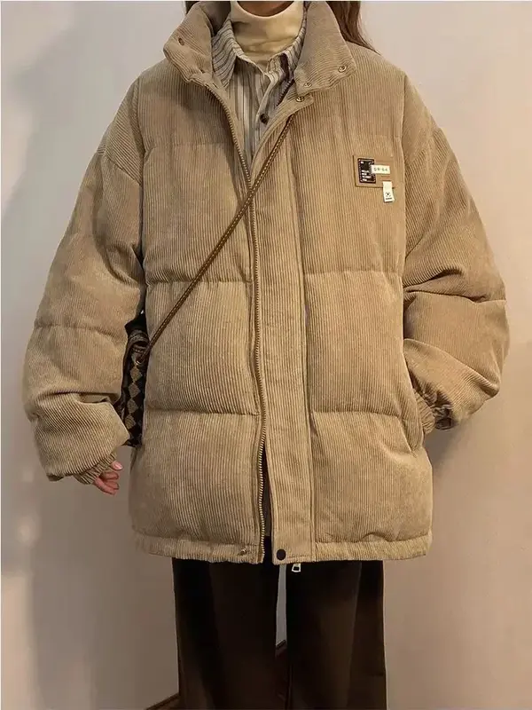 Manteaux coréens en velours côtelé pour hommes et femmes, vestes en coton, haut Y2K, ample, décontracté, épais, marque tendance, hiver