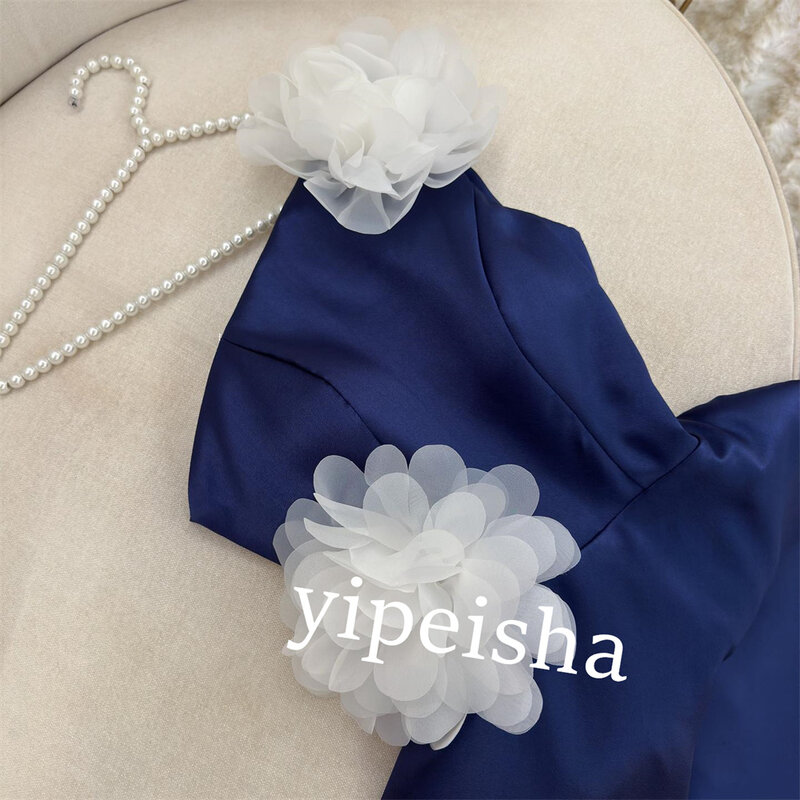 Jersey Blume Valentinstag A-Linie One-Shoulder maßge schneiderte Anlass Kleid Midi Kleider