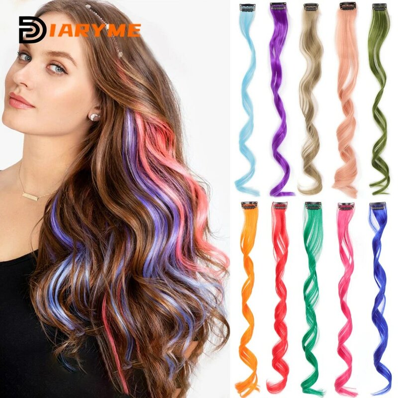 Estensioni dei capelli colorati ricci una Clip in parrucchino lungo sintetico per ragazze donne Kid Multi-colors Party Highlights parrucca pezzo