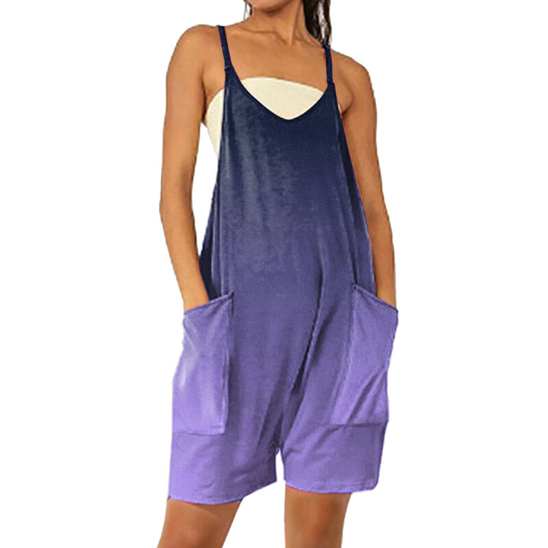 Macacão com bolsos gradiente para mulheres, suspensórios e shorts, nova moda verão, 2023