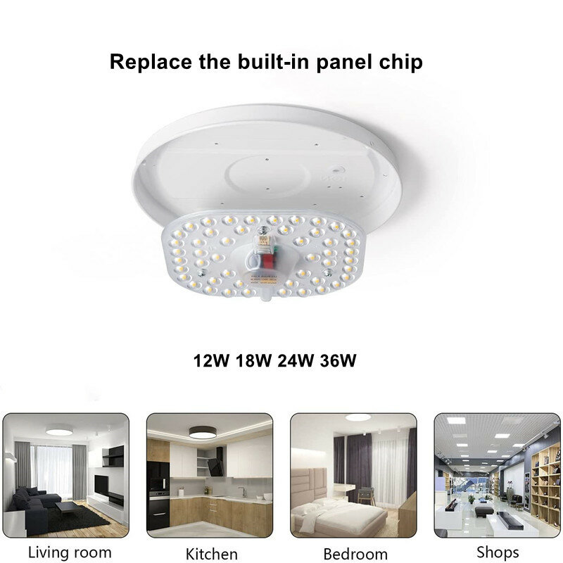 PANEL circular de luz LED, lámpara circular de techo, chip de repuesto, AC220V, 36W, 24W, 18W, 12W